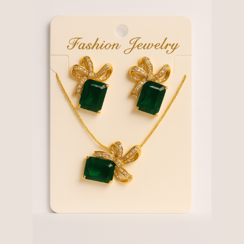 Elegant Golden Stone Pendant Necklace Set
