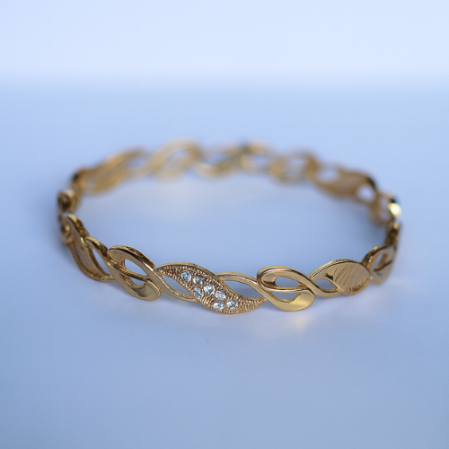 Flashbuy Stainless Steel Inlaid Rhinestones Twist Brangle Bracelet