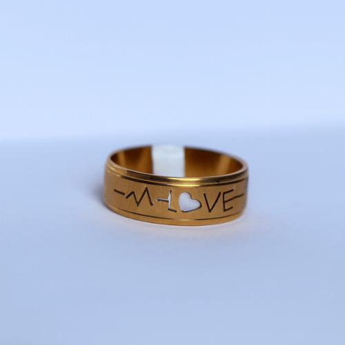Stainless Steel Golden Hollow Heartbeat Ring
