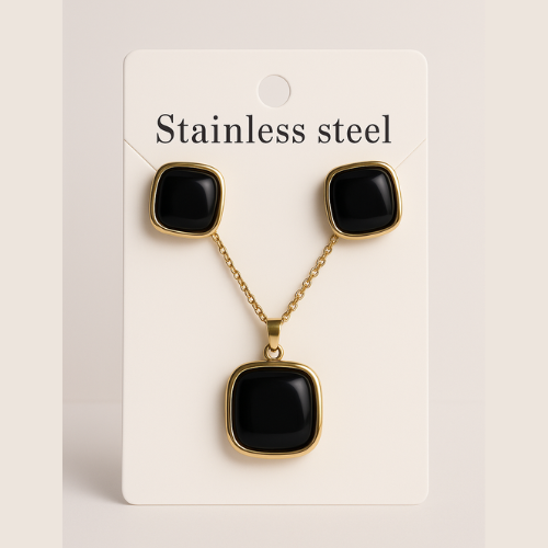 Black Big Stone Chain Set