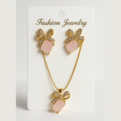 Elegant Golden Stone Pendant Necklace Set