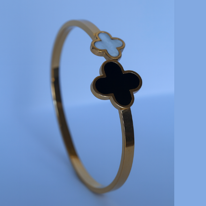 Four Leaf Clover Black and White Bangle Bracelet