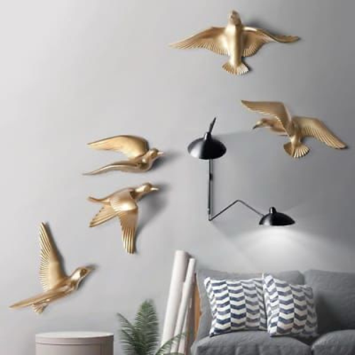 Decorative Golden Seagull Birds – Fiber Wall Art