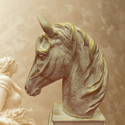 Vintage-Inspired Horse Head Sculpture on Ornate Pedestal